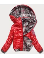 Krátka červená dámska bunda s ozdobným lemovaním (B8030-4)