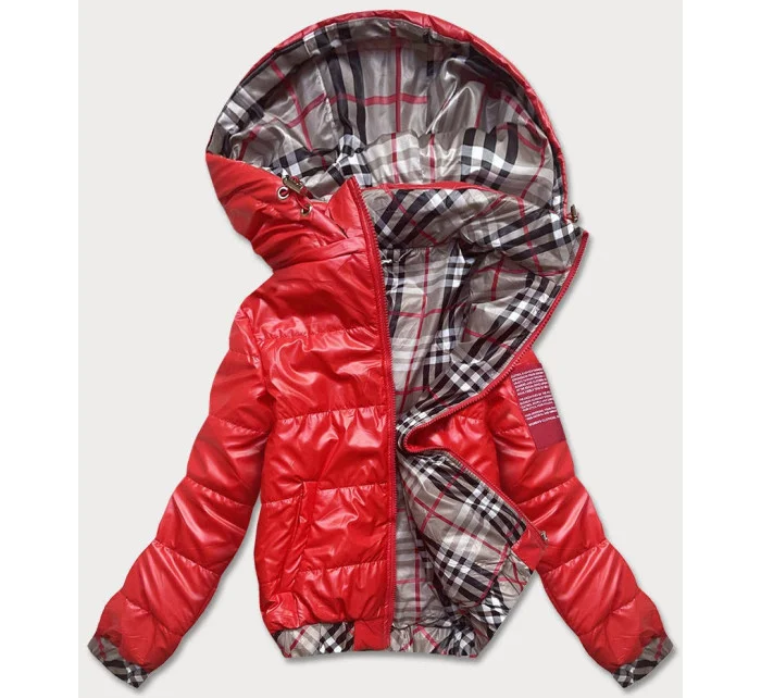 Krátka červená dámska bunda s ozdobným lemovaním (B8030-4)