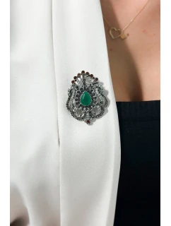 Brošňa XZ459-109 strieborná + zelená