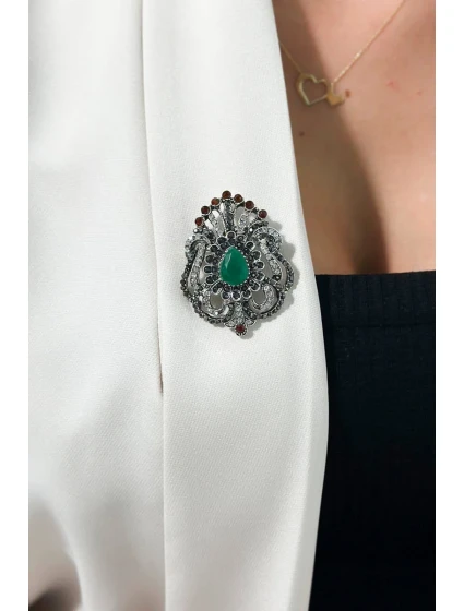 Brošňa XZ459-109 strieborná + zelená