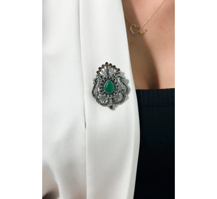 Brošňa XZ459-109 strieborná + zelená