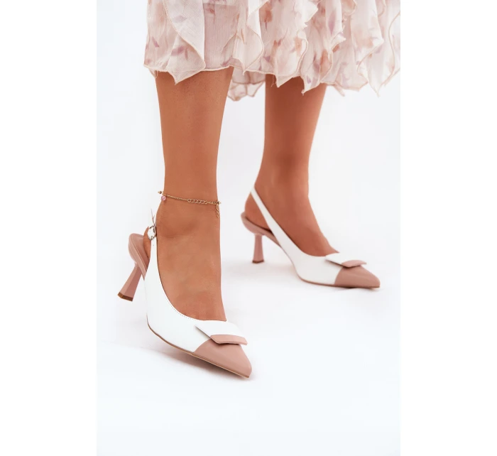 Eleganckie Szpilki Z Ozdobą Eko Skórzane Białe Ottoles