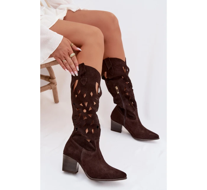 kozačky z přírodního semiše  Čokoládové model 22031659 - Zazoo