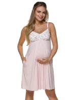 Dámska tehotenská nočná košeľa 3122 Light Pink with White - LupoLine