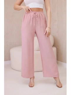 Viskózové kalhoty se širokými nohavicemi tmavě pudrově růžová