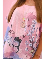Dámská bavlněná košile s model 22020965 a květinami bonbónově růžová - K-Fashion