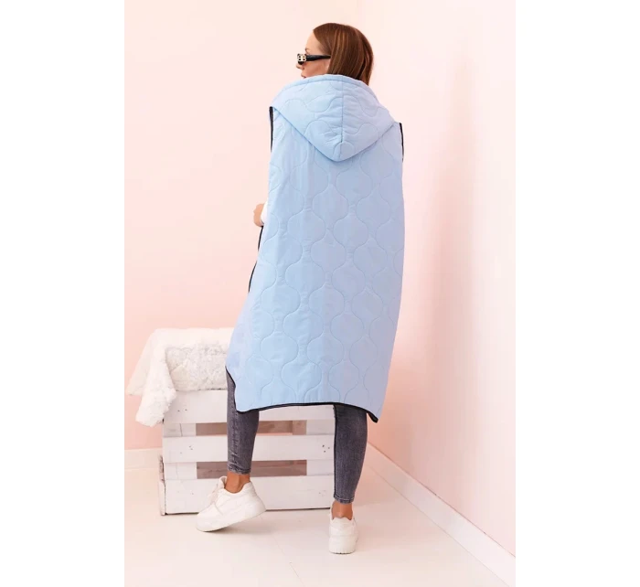 Dámske Plus veľkosť prešívaná vesta s kapucňou na zips Blue