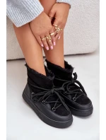 Śniegowce Damskie Na Platformie Ocieplane Futerkiem Czarne Aziara