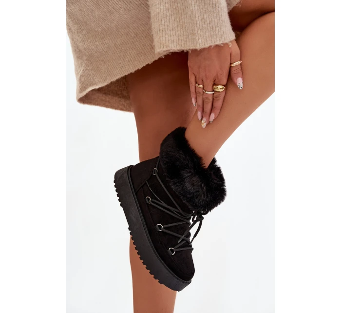 Sněhule s kožíškem a šněrováním Černé Sarivie Sněhule s kožíškem a šněrováním Černé Sarivie