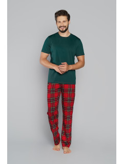 Pánske pyžamo Narwik, krátky rukáv, dlhé nohavice - zelené/potlač