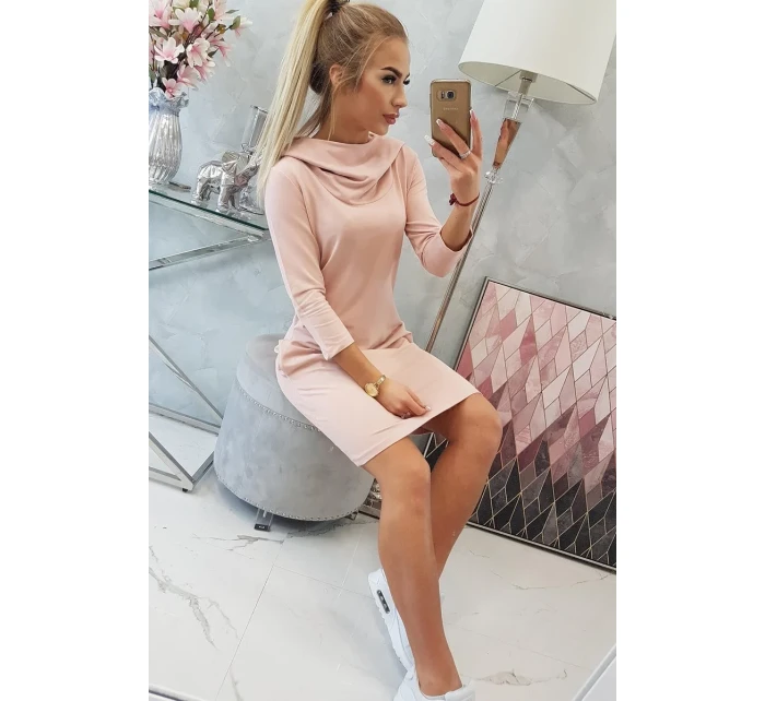 Šaty s kapucňou a vreckami tmavo púdrovo ružové