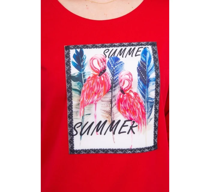 Blúzka s 3D grafikou plameniaka červená