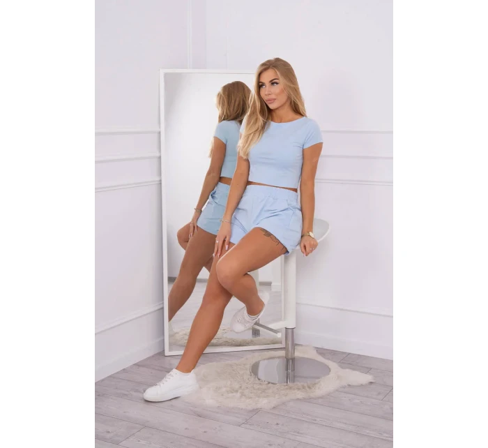 Bavlnená súprava so šortkami modrá