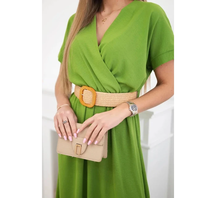 Dlhé šaty s ozdobným opaskom olivové Dlhé šaty s ozdobným opaskom olivové