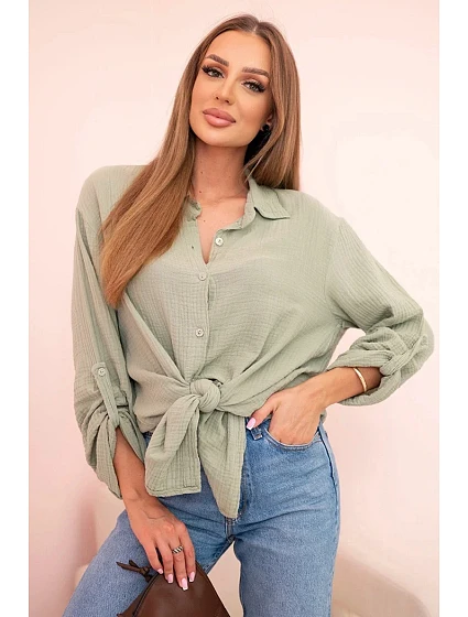 Bavlněná mušelínová košile oversize světlá khaki Bavlněná mušelínová košile oversize světlá khaki