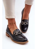 Skórzane Damskie Lakierowane Mokasyny Laura Messi 2760 Granatowe