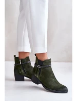 Zazoo 60478 Zamszowe Botki Na Obcasie Ocieplane Zapinane Na Zamek Ciemnozielone