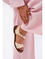 Dámské kožené ploché sandály model 21692915 béžové - Zazoo