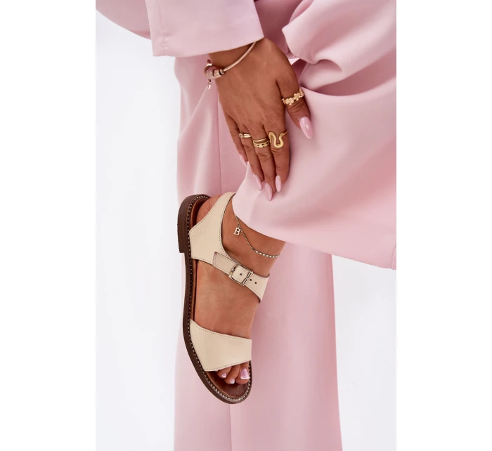 Dámské kožené ploché sandály model 21692915 béžové - Zazoo