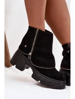 Skórzane Botki Damskie Z Wywiniętą Cholewką Maciejka 07145-01 Czarne