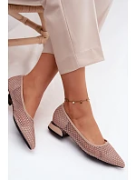 Baleríny na nízkém podpatku síťované s ozdobou Vinceza 62294 Béžové