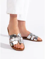 Designové  nazouváky stříbrné dámské bez podpatku