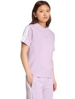 Dámske bavlnené tričko adidas Essentials 3-Stripes svetlo fialové JV7362