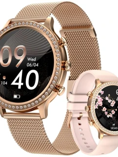 Dámské chytré hodinky model 21805563 Zlatý náramek + růžový silikonový řemínek - VELTORI