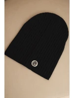 Dámská čepice s proužky a ozdobným knoflíkem s příměsí vlny a modalu černá Dámská čepice s proužky a ozdobným knoflíkem s příměsí vlny a modalu černá