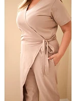 Dámský bavlněný overal Plus Size se zavazováním v pase fango