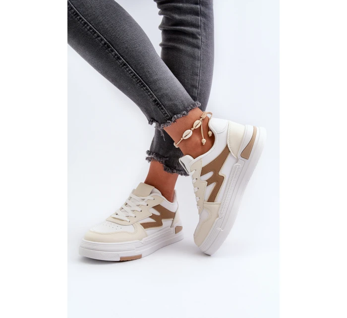 Sneakersy Damskie Na Platformie Z Eko Skóry Beżowe Lynnette Sneakersy Damskie Na Platformie Z Eko Skóry Beżowe Lynnette