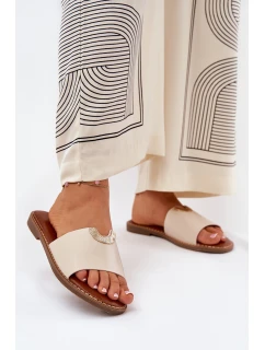 Klapki Damskie Eko Skórzane Z Ozdobnymi Detalami Beżowe Mevith