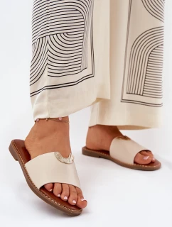 Klapki Damskie Eko Skórzane Z Ozdobnymi Detalami Beżowe Mevith