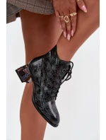 Lakované dámské z pravé kůže na podpatku s krystaly  šedé model 21712403 - Artiker