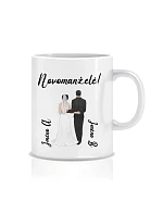 Personalizovaný klasický biely keramický hrnček s objemom 300 ml so svadobným párom