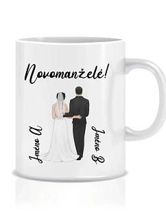 Personalizovaný klasický biely keramický hrnček s objemom 300 ml so svadobným párom