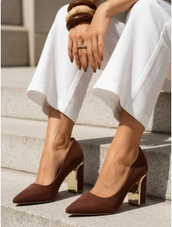 Dámske semišové lodičky na podpätku hnedej farby FashionStreet ZY1396
