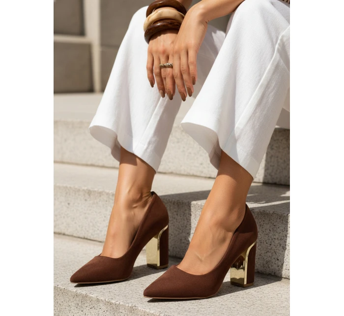 Dámske semišové lodičky na podpätku hnedej farby FashionStreet ZY1396