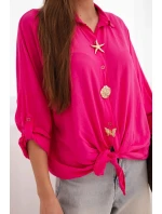 Dámská košile s model 22018652 ozdobnými knoflíky a límečkem růžová - K-Fashion