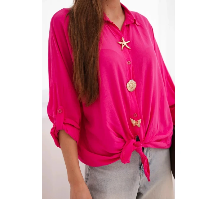Dámská košile s model 22018652 ozdobnými knoflíky a límečkem růžová - K-Fashion