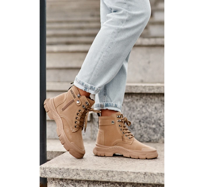 semišové dámské botky béžové model 21633117 - Boto