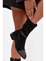 Botki Damskie Na Niskim Obcasie Ze Zdobieniem I Paskiem D&A MR52-165 Czarne