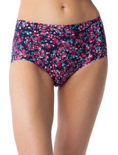 Dámske jednoduché maxi nohavičky Cranberries tmavomodré s ružovým vzorom - JULIMEX