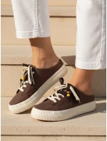 Dámske tenisky na platforme s ozdobnými korálkami cappuccino ZY1409