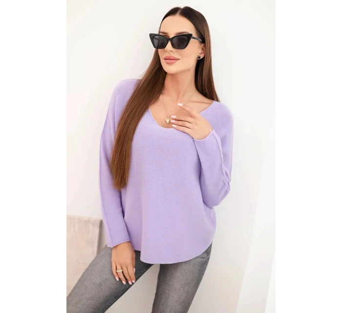 Dámsky viskózový sveter s výstrihom do V svetlo fialový Dámsky viskózový sveter s výstrihom do V svetlo fialový