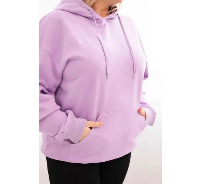 Dámska bavlnená mikina s kapucňou a klokankou Plus Size Purple Dámska bavlnená mikina s kapucňou a klokankou Plus Size Purple