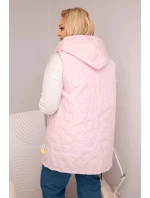 Dámská vesta Plus Size s kapucí a květinovým prošíváním model 21959102 růžová - K-Fashion