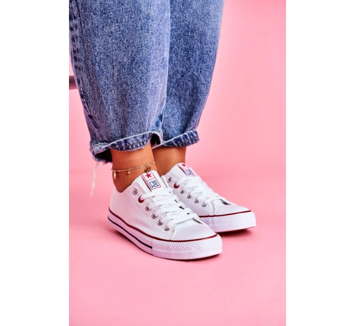 Damskie Klasyczne Trampki Białe Z Czerwoną Lamówką Ecoma Damskie Klasyczne Trampki Białe Z Czerwoną Lamówką Ecoma