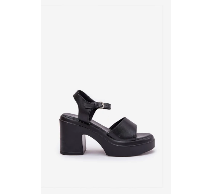Sandały Damskie Na Masywnym Słupku I Platformie Z Eko Skóry Czarne Korlevia Sandały Damskie Na Masywnym Słupku I Platformie Z Eko Skóry Czarne Korlevia