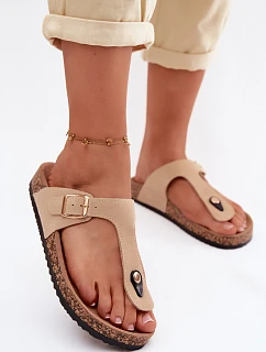 Kožené semišové žabky s zlatou sponou béžové Honey